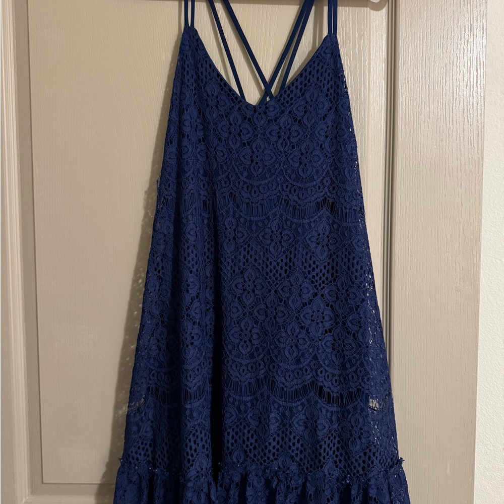 Francesca’s Navy Lace Dress with Strappy Back